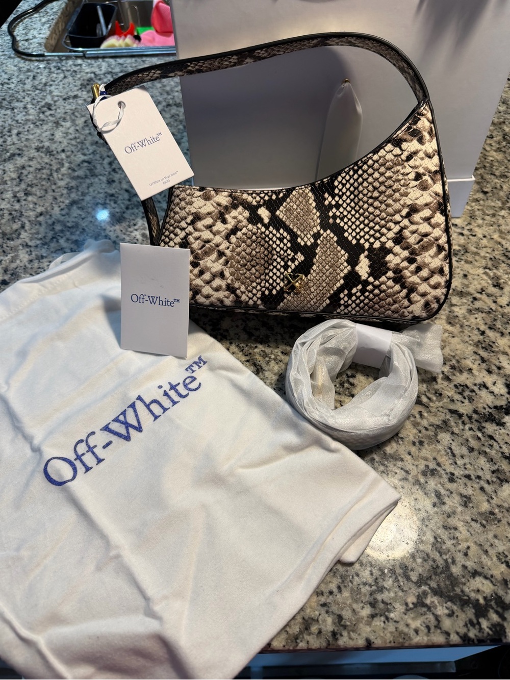 Off-White Snake-Embossed Shoulder Bag in Black & Cream